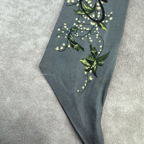 Christian Dior Mitzah Gray Floral Blue Silk Scarf Twilly - Picture 8 of 10